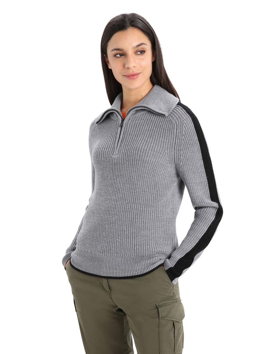 Swetry Icebreaker Merino Lodge Long Sleeve Half Zip Damskie Szare Czarne | PL 1326HAPK